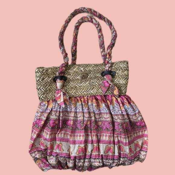 Other Handbags - Vintage Capelli Straworld Woven Tote – Boho Butterfly Print